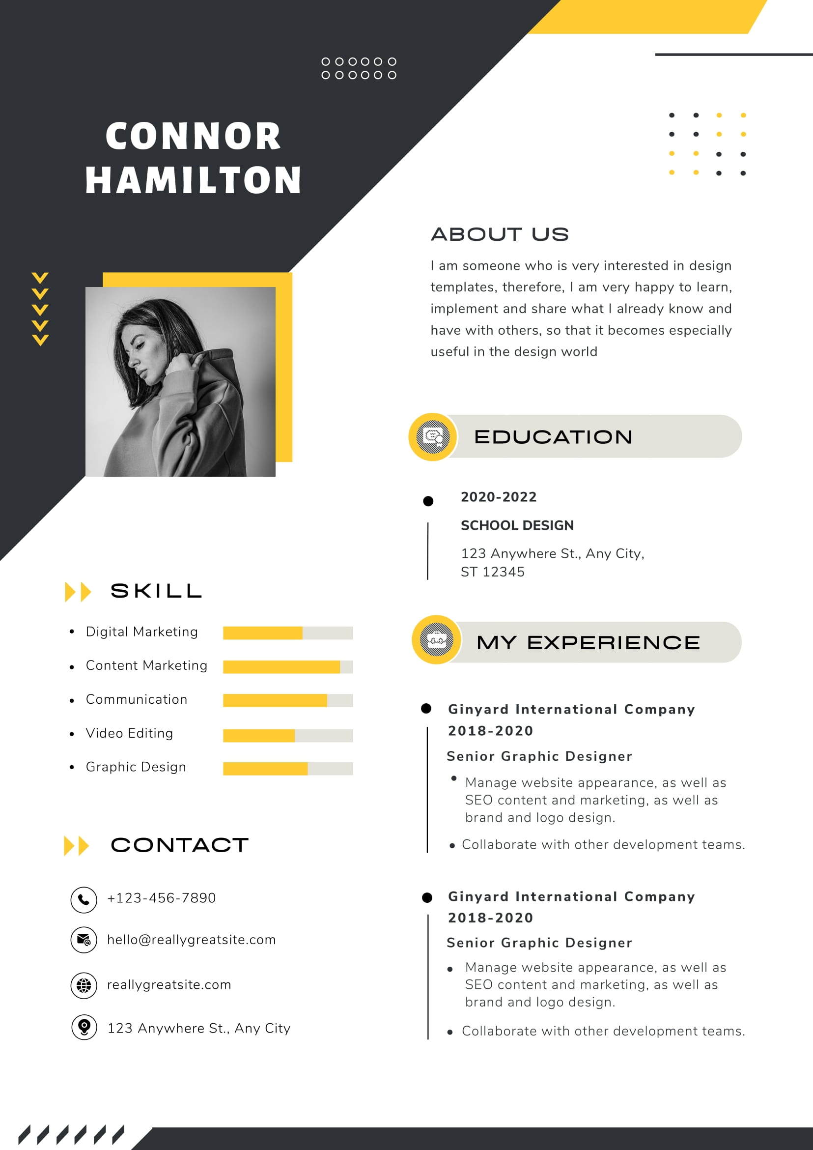 Black and Yellow Minimalist Marketing Manager Acting Resume-1 My Big Break