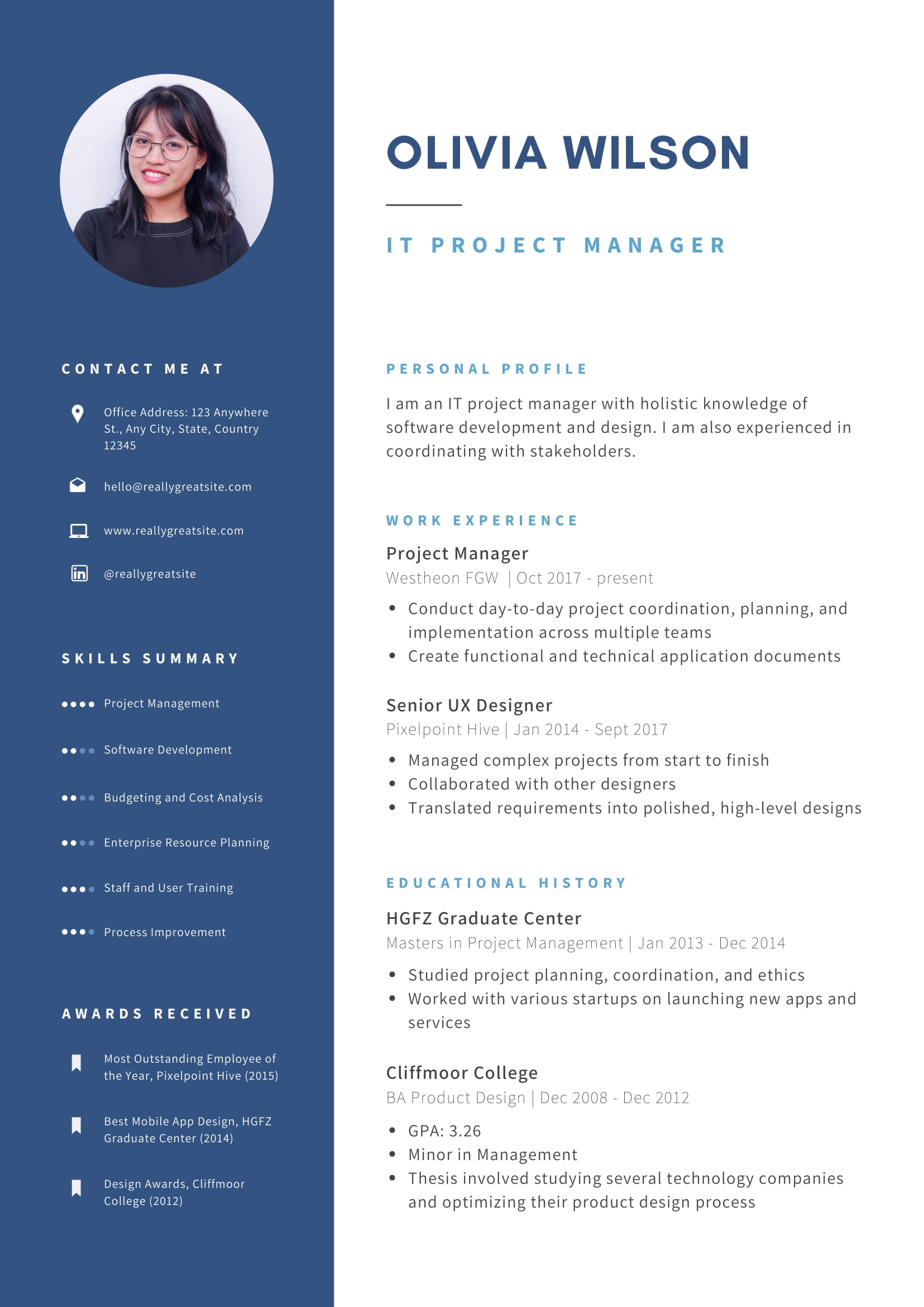 Navy Blue and Black Professional Resume-1 My Big Break Resume Writing Services