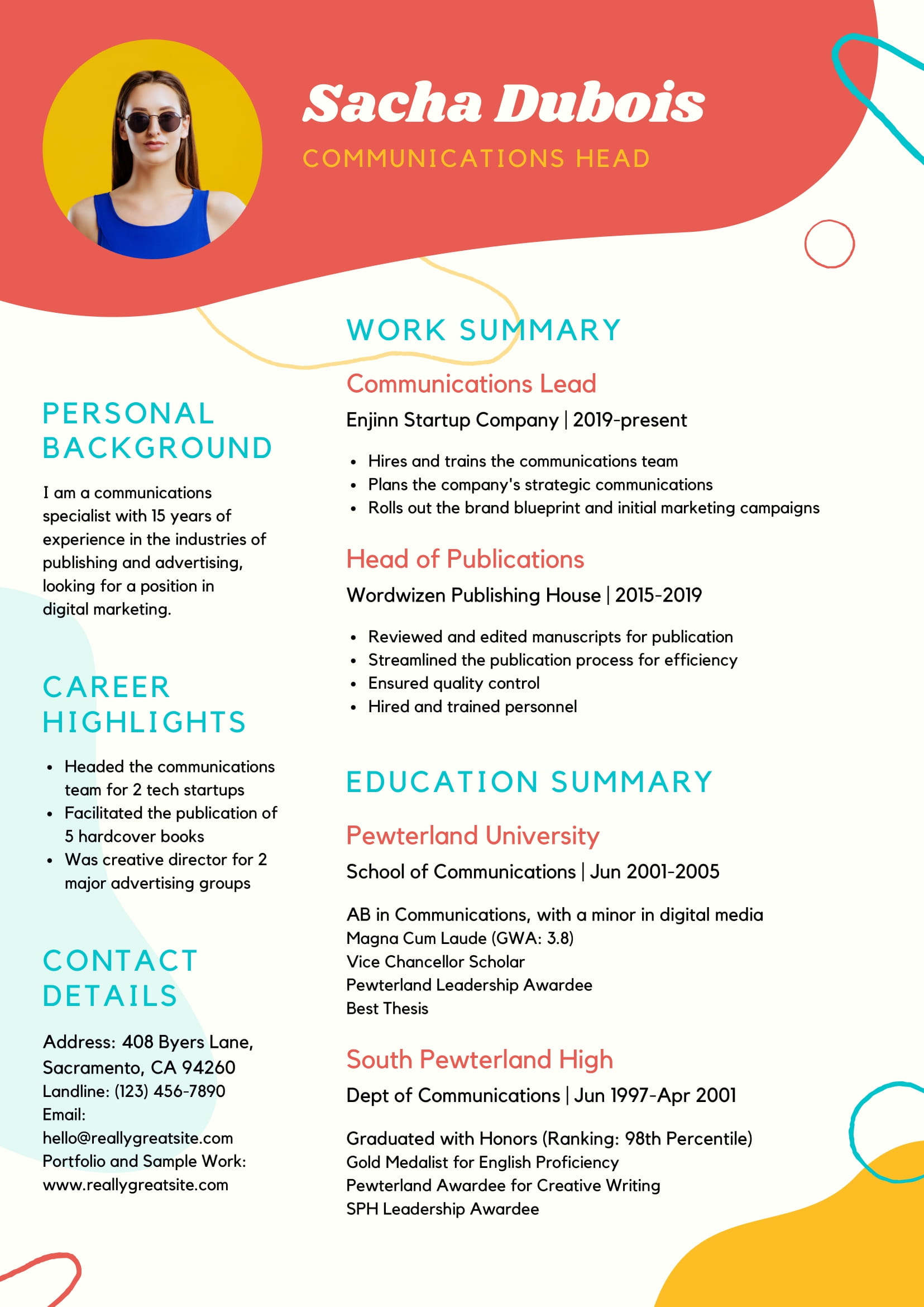 Orange and Blue Playful Corporate Communications Journalism Resume-1 My Big break Resume Writing Services
