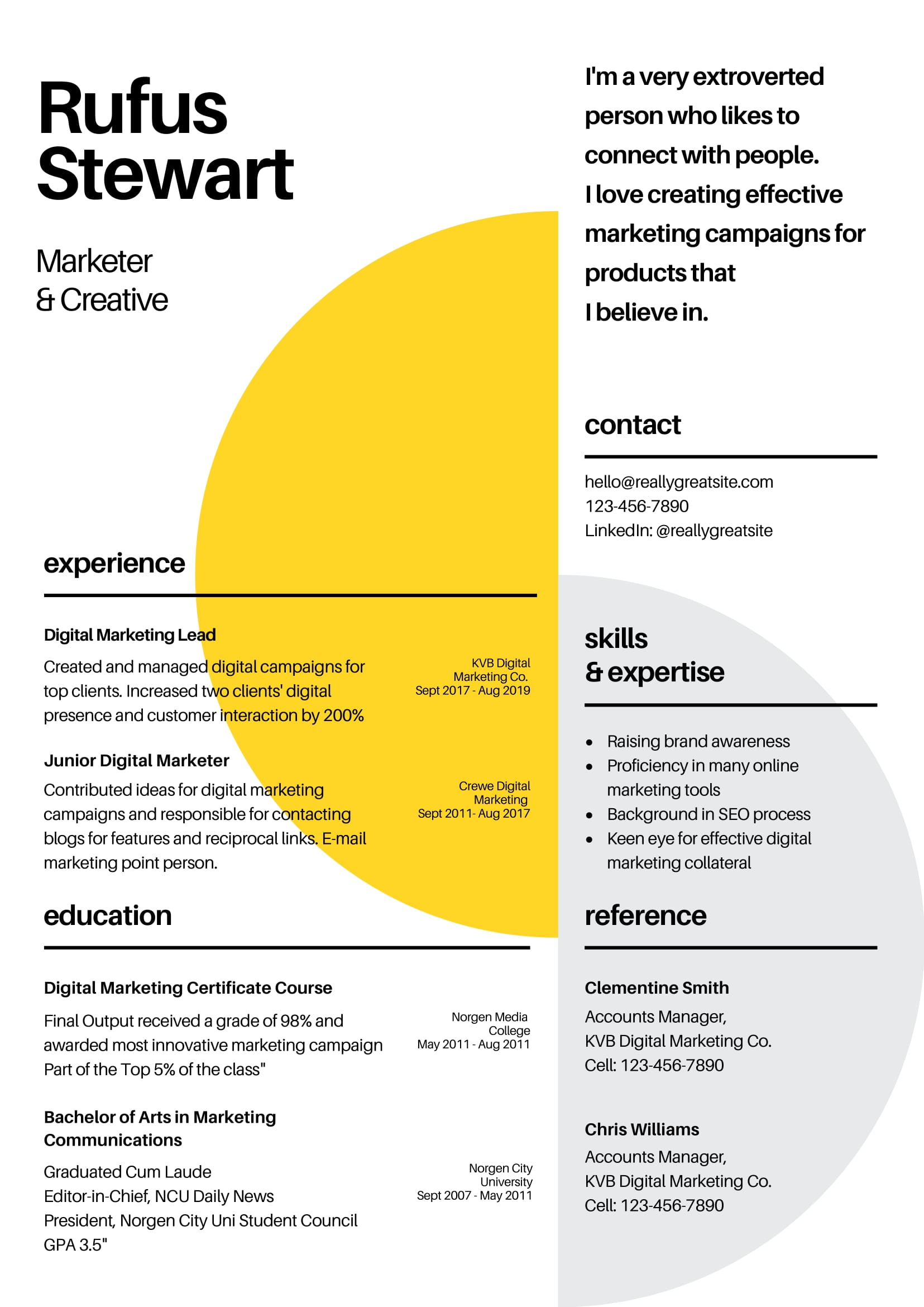 Yellow and Gray Creative Resume-1 My Big Break Resume Writing